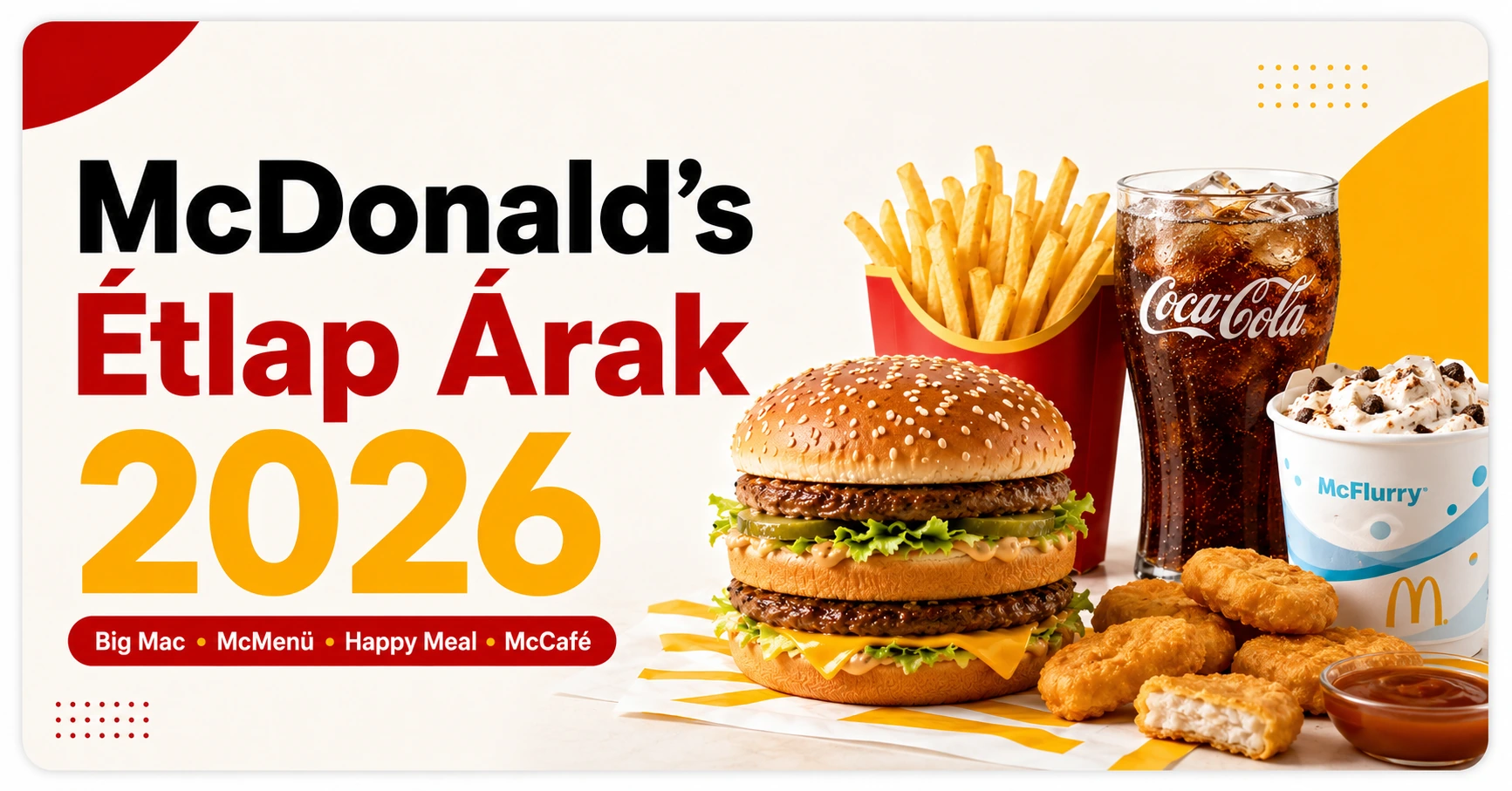 McDonald’s étlap árak 2026 – Big Mac, McMenü, sült burgonya, üdítő, McFlurry és McNuggets