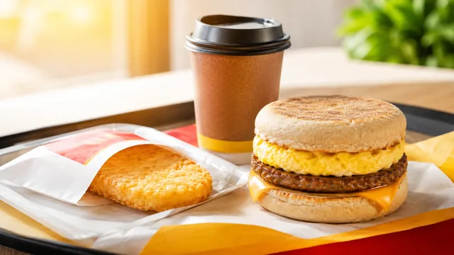 Reggeli McMenü – McMuffin, hasábburgonya és kávé tálcán