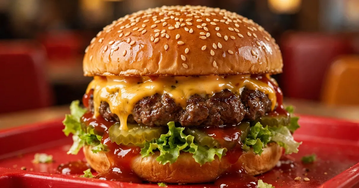 Burger közelről, olvadt cheddarral – hamburger ára 2026