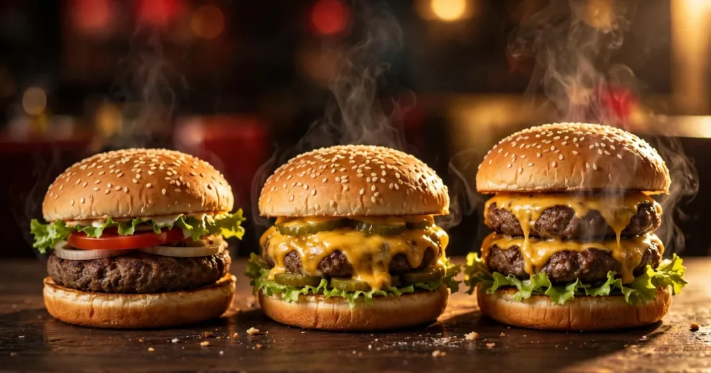 Hamburger, sajtburger és dupla burger sorban – hamburger ára 2026