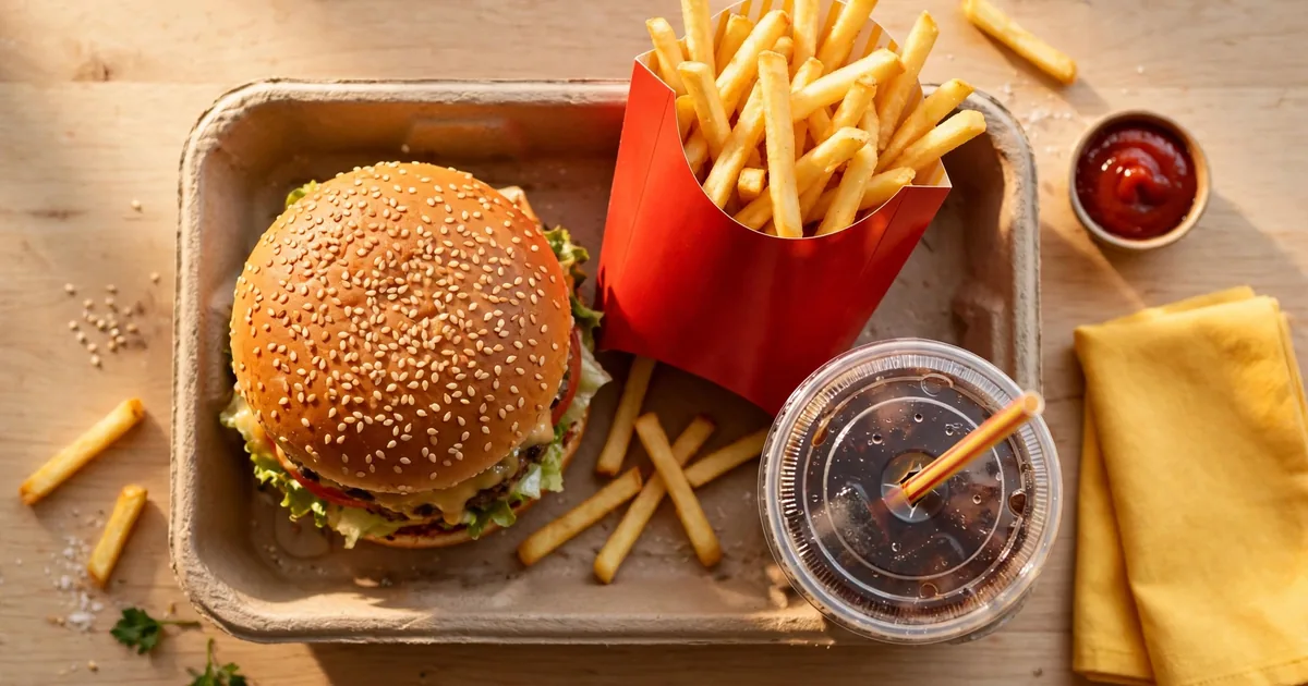 Hamburger, sültkrumpli és üdítő tálcán – hamburger ára 2026
