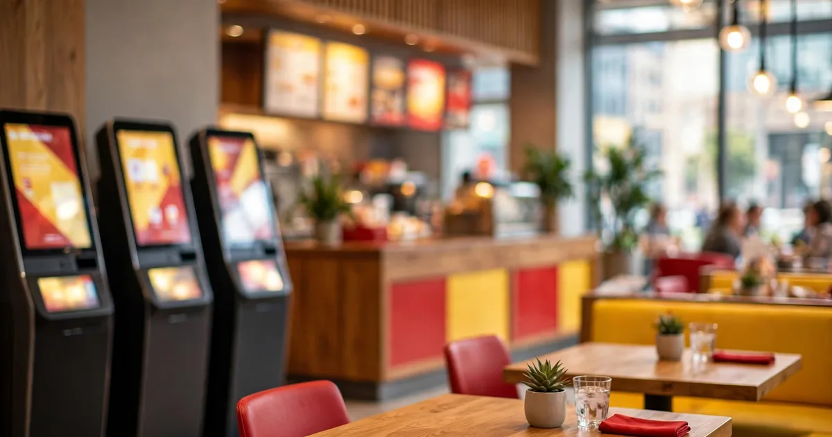 Modern McDonald's étterem belső tere ebédidőben – dupla sajtburger ára 2026