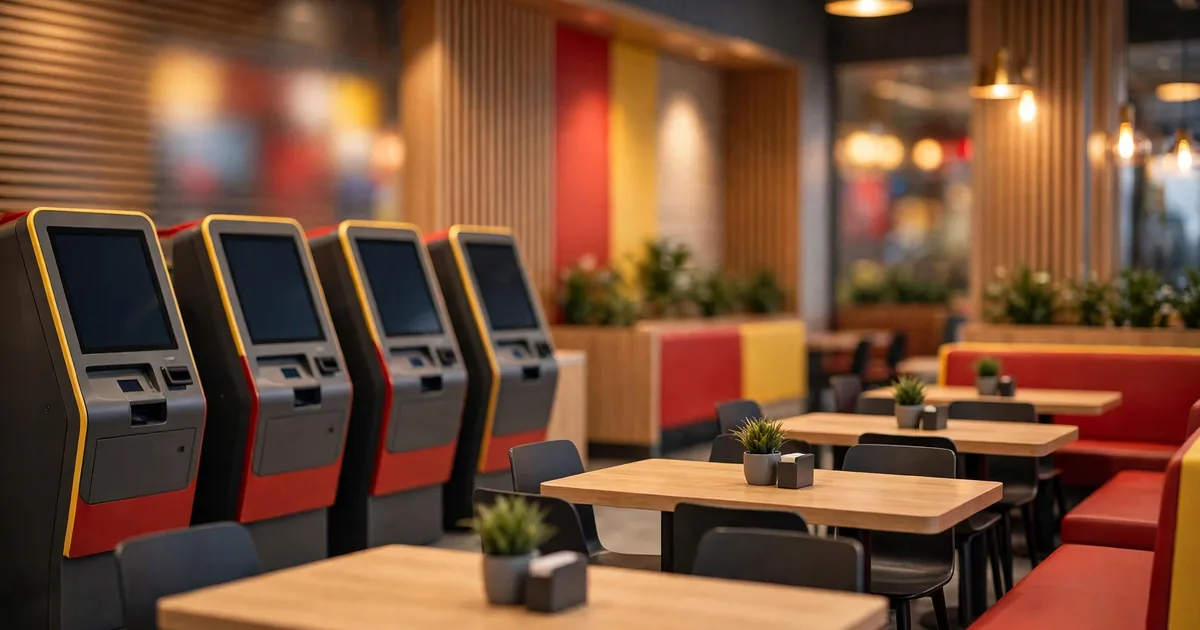 Modern McDonald's étterem belső tere – sertés McFarm étlap 2026
