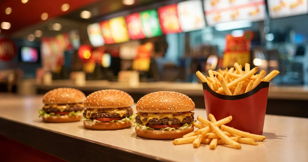 McDonald's menütábla burgerekkel – sertés McFarm McMenü 2026